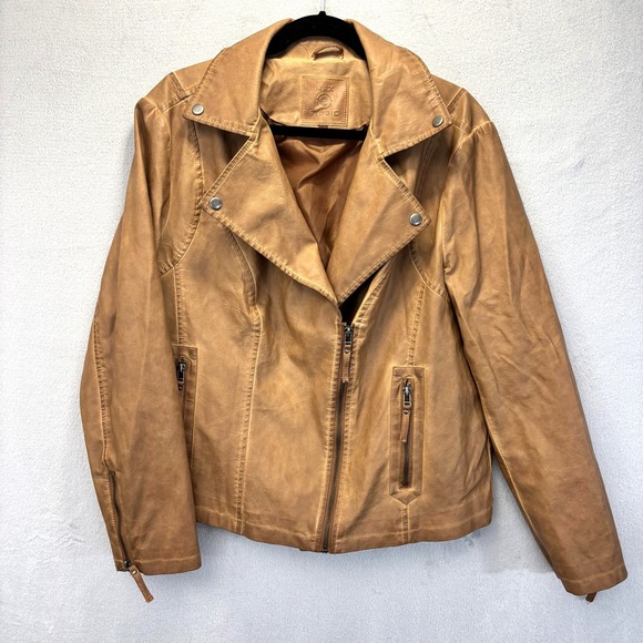 Max Studio Jackets & Blazers - Max Studio Faux Leather Biker Jacket Womens 1X Brown Rodeo Festival Western XL